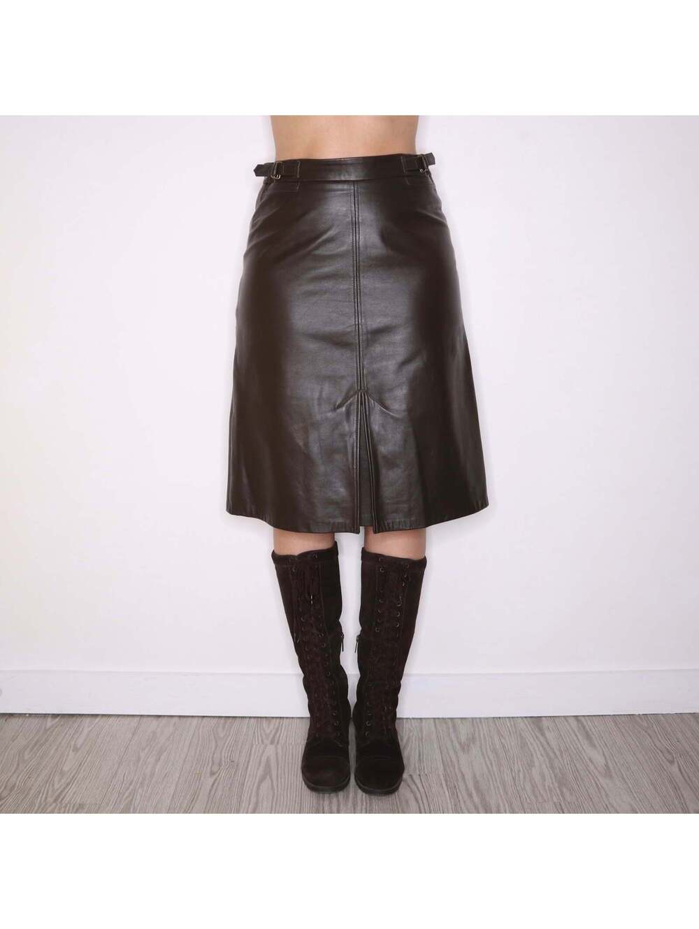 Y2K GAP Dark Brown Genuine Leather Midi Skirt (M)